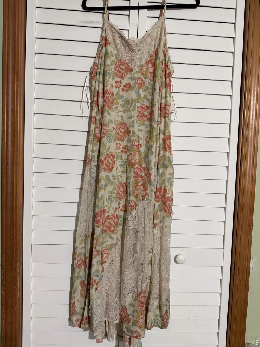Free People Floral Lace-Trim Slip Dress - Cream with Coral Floral